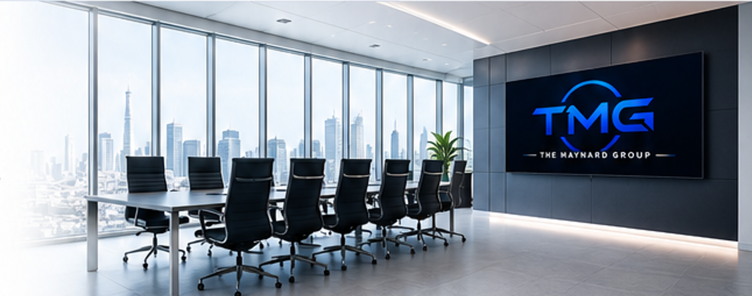 Modern boardroom with city views