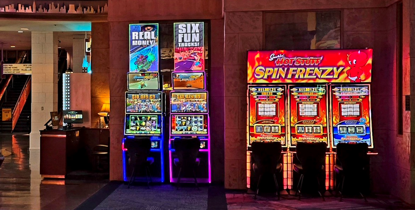 Competition Interactive overhead LED display installation at NY NY casino gaming floor